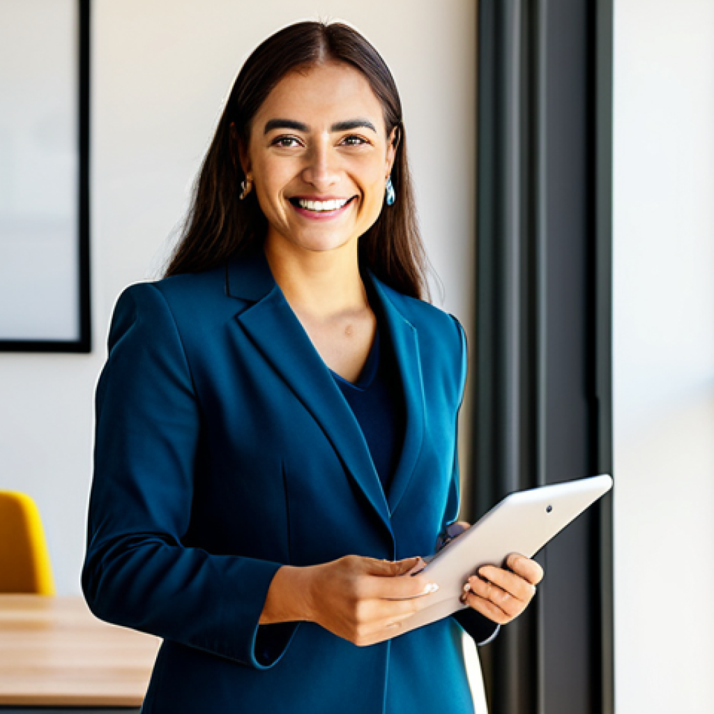 다이어트 지도사 경력직 이직 준비 팁 - **Image Prompt:** A confident career woman in a modern, sunlit co-working space, presenting a well-o...