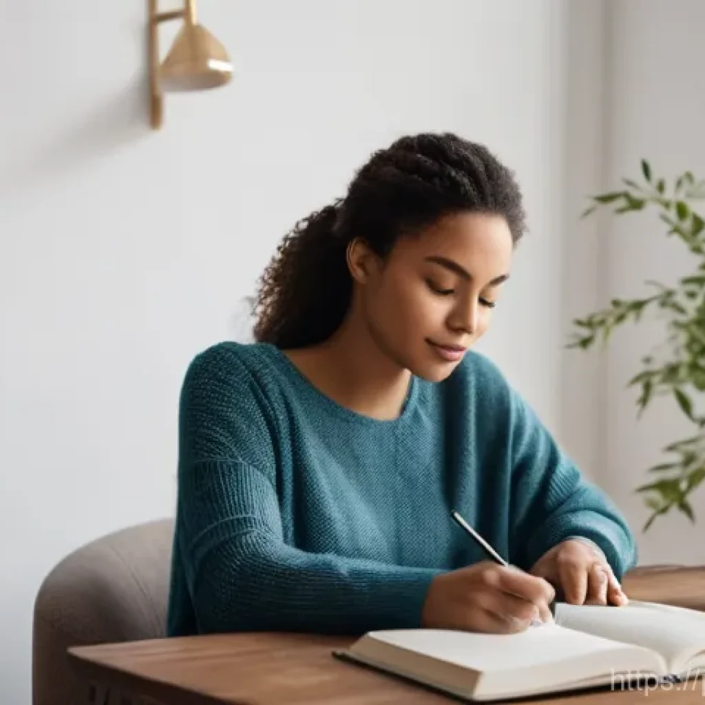 다이어트 프로그램 지도사 실무 케이스 스터디 - **"A woman in her late 20s, with a warm, thoughtful expression, sitting comfortably at a stylish hom...