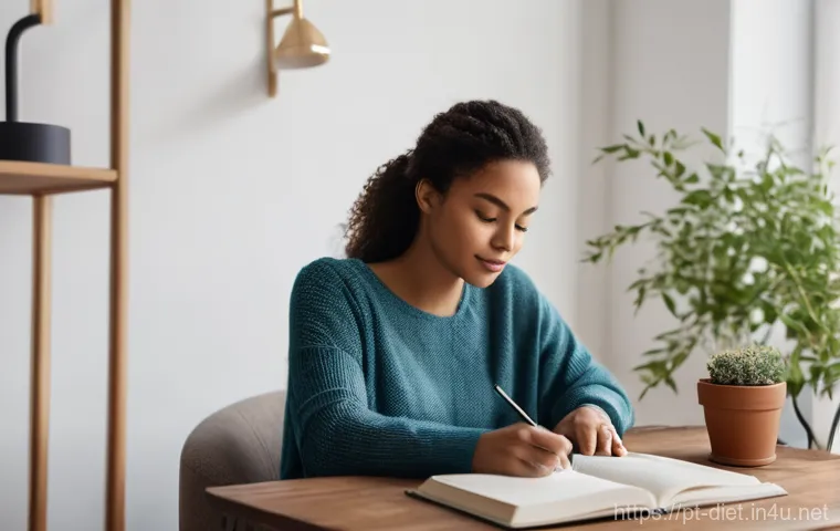 다이어트 프로그램 지도사 실무 케이스 스터디 - **"A woman in her late 20s, with a warm, thoughtful expression, sitting comfortably at a stylish hom...