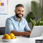 다이어트 프로그램 지도사 연봉과 현실 - A professional Brazilian diet coach conducting a personalized online coaching session, sitting at a ...